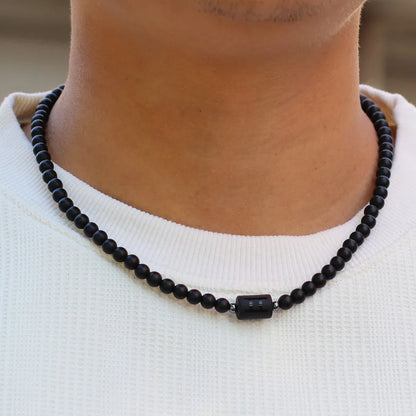 Black Onyx 12 Constellations Necklace for Men, 19 Inch Choker with Stainless Steel Buckle