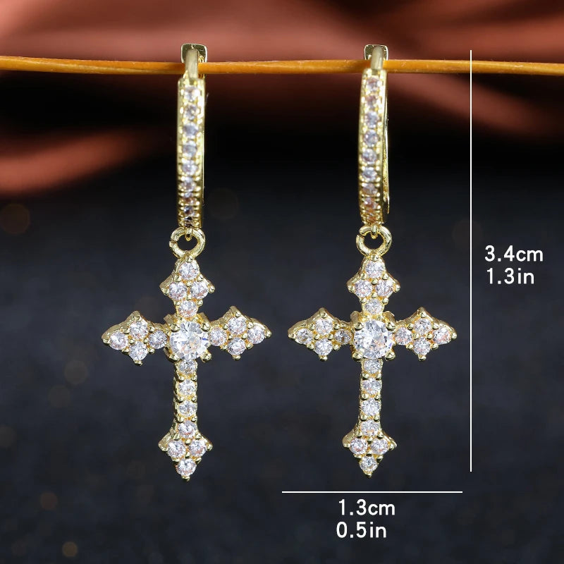 MGS Fashion Gold Color Cross Stud Rhinestone Jewelry Earrings - Man Gifts Shop