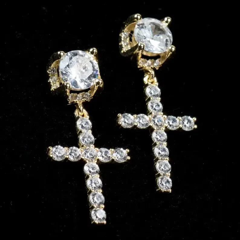 MGS Fashion Gold Color Cross Stud Rhinestone Jewelry Earrings - Man Gifts Shop