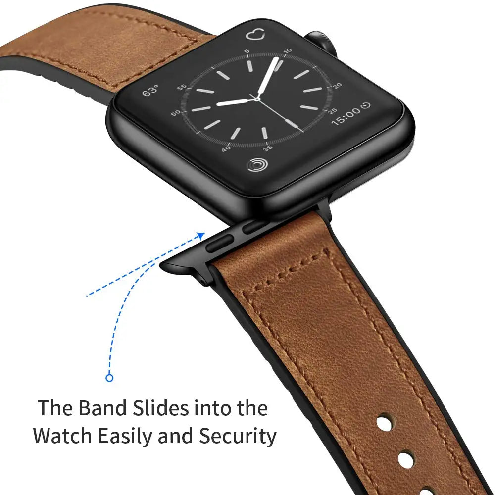 Hybrid Leather & Silicone Strap for Apple Watch – Stylish, Durable & Sweatproof