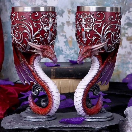 Unleash Your Spirit: Western Dragon Goblet - Personalized Stainless Steel Red Wine Cup with 3D Wolf Head Design