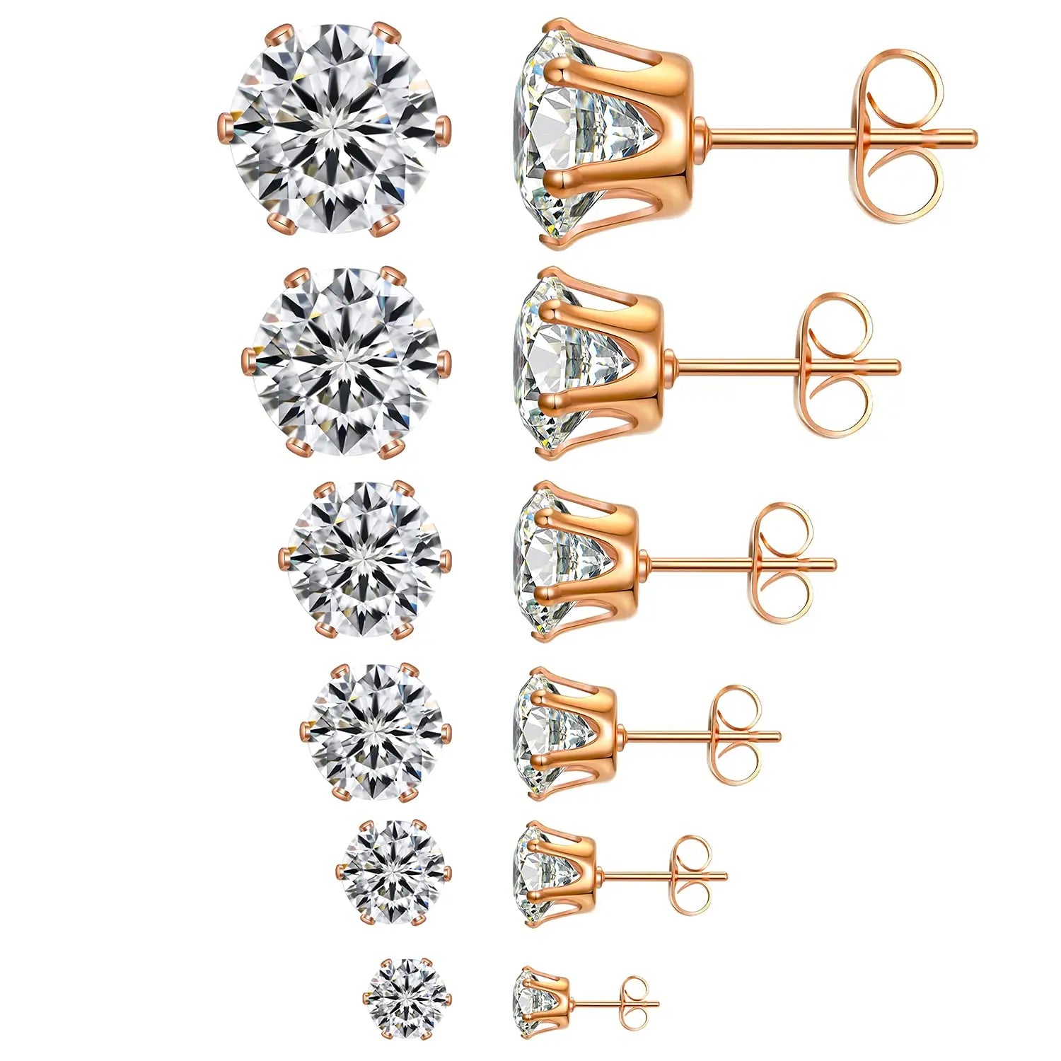 MGS 1 Pair Classic Stainless Steel Stud CZ Zircon Surgical Steel Earrings CZ Zircon Surgical Steel - Man Gifts Shop