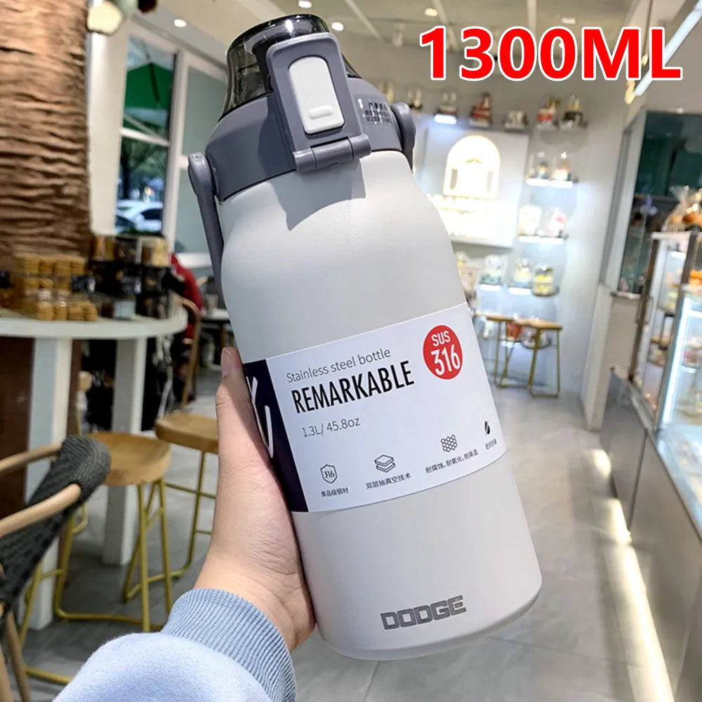 Ultra Capacity 1300ML Stainless Steel Thermal Bottle with Straw - Perfect for Hot & Cold Drinks, Sports, and Outdoors