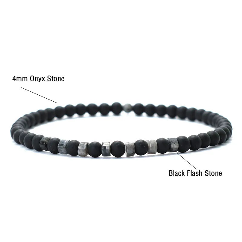 Men’s Natural Stone Beaded Bracelet – 4mm Onyx, Tiger Eye, and Bohemian Style Wristband