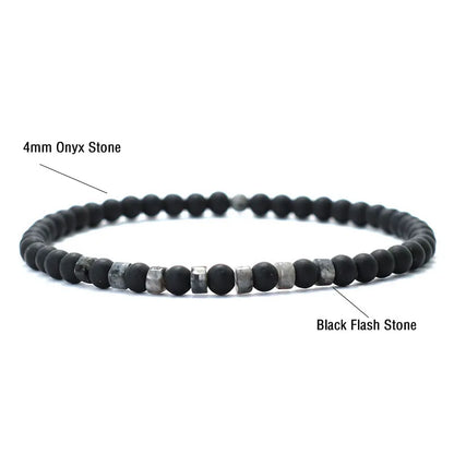 Men’s Natural Stone Beaded Bracelet – 4mm Onyx, Tiger Eye, and Bohemian Style Wristband
