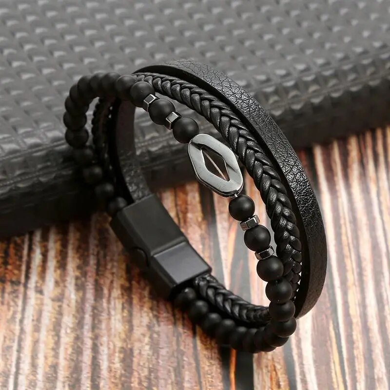 MGS Classic Men's Leather Bracelet New Style Hand-woven Multi-layer Jewelry - Man Gifts Shop