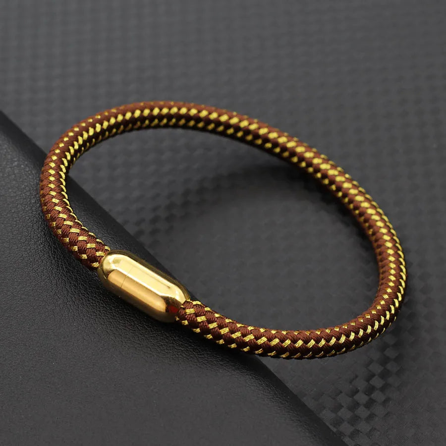 Gold Stainless Steel Men’s Magnetic Rope Bracelet 6mm – Luxury Outdoor Casual