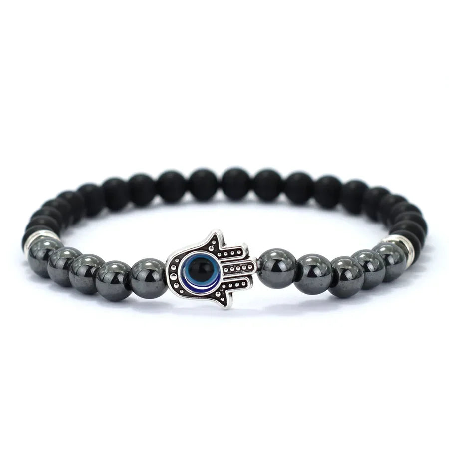 🧿 Handmade Evil Eye & Hematite Bracelet – Inner Strength Meets Style