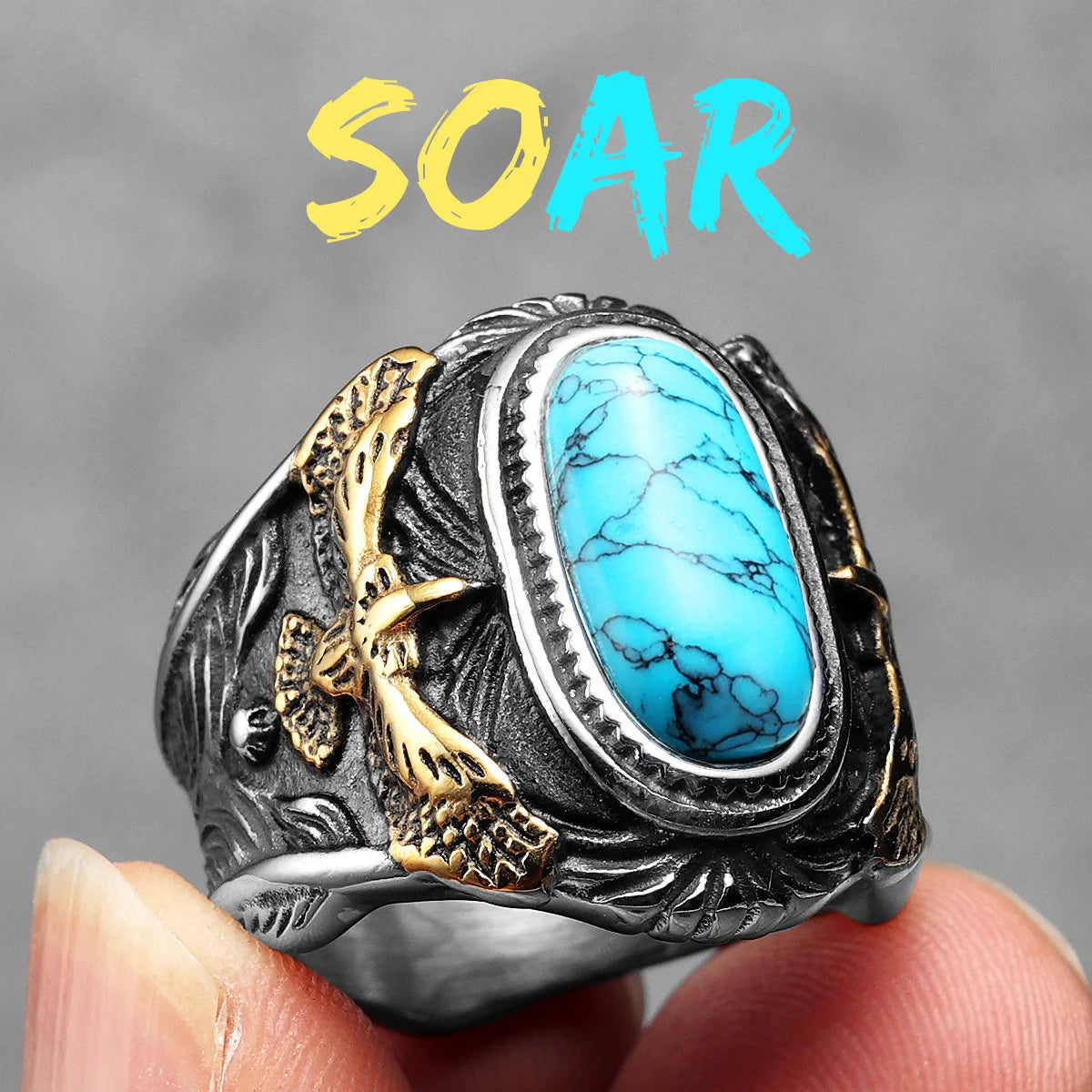 MGS 316L Stainless Steel Turquoise Gemstones Ring - Man Gifts Shop