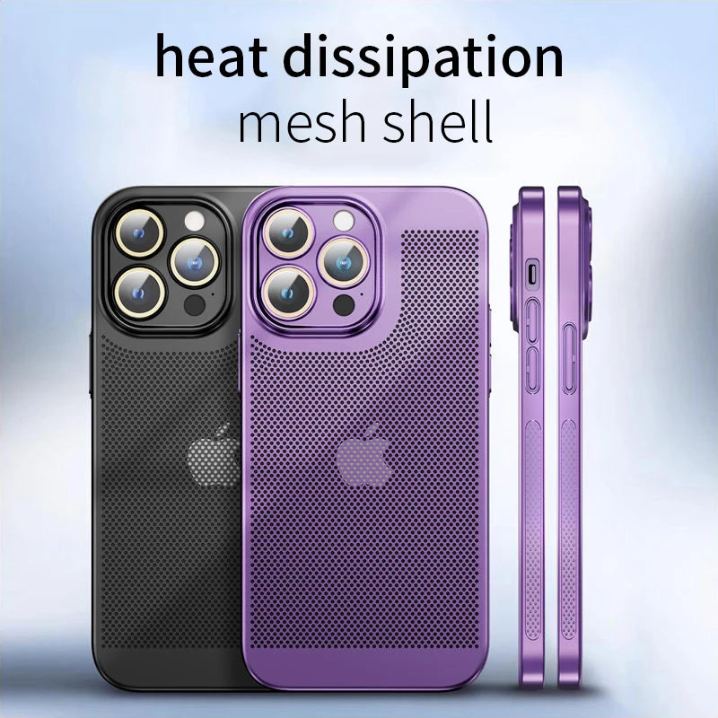 Cooling Hollow Heat Dissipation Case for iPhone 11-15 Pro Max, Mini, XS/XR/X (Colors: Purple ,Gold, Rose Gold, Green)