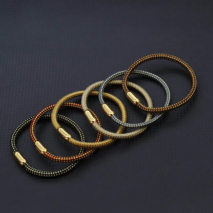 Gold Stainless Steel Men’s Magnetic Rope Bracelet 6mm – Luxury Outdoor Casual
