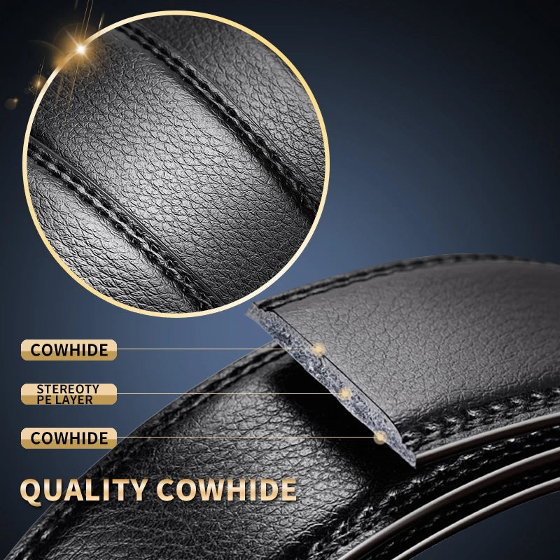 MGS Men's Luxury Leather Belt: Genuine, Stylish, with Automatic Metal Buckle - Man Gifts Shop