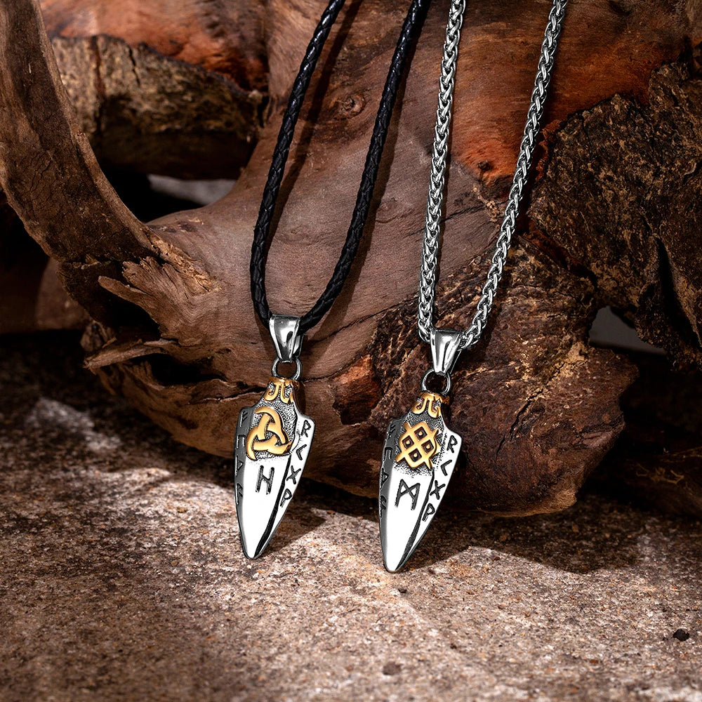 Empower Your Journey: Odin's Spear Gungnir Necklace in Gold Stainless Steel with Valknut Talisman