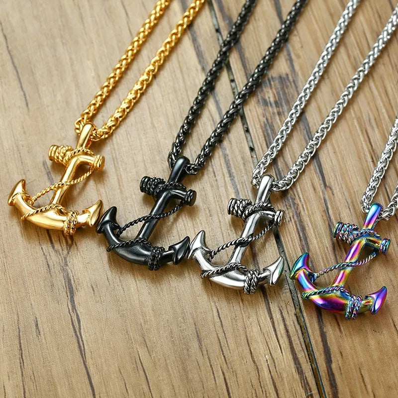 Navigate Your Style: Stainless Steel Sea Anchor Necklace for Men