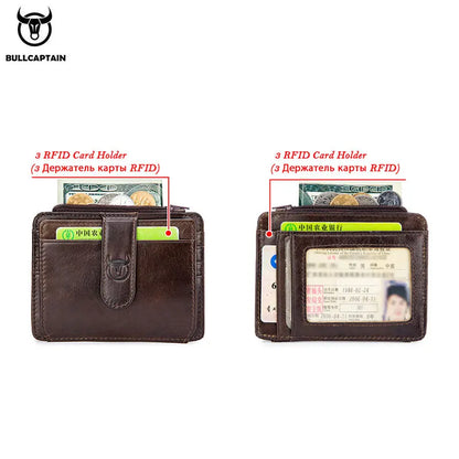 Original Bullcaptain Slim Genuine Leather RFID Card Holder with Zipper for Men