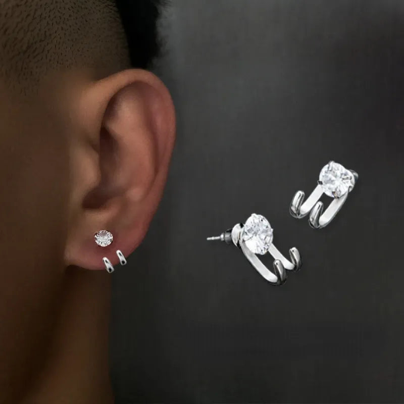 MGS Simple Zircon Stud Hook Shape Earrings - Man Gifts Shop