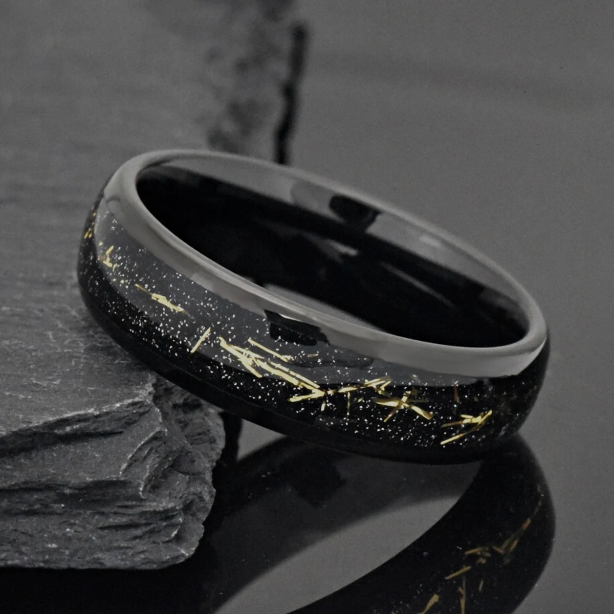 MGS Tungsten Carbide Meteorite Galaxy Black 6mm Ring