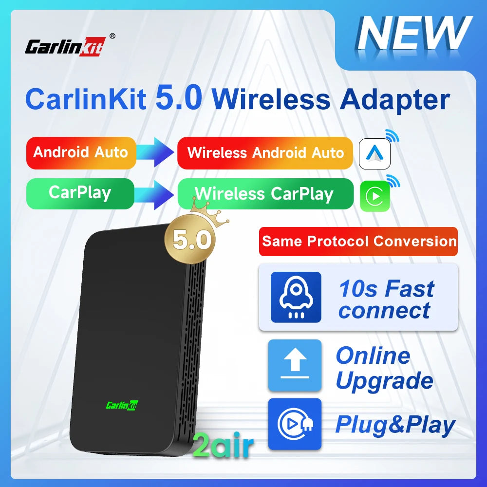 Original CarlinKit 5.0 Wireless CarPlay & Android Auto Adapter | Dual-Band WiFi, Auto Connect, Plug & Play