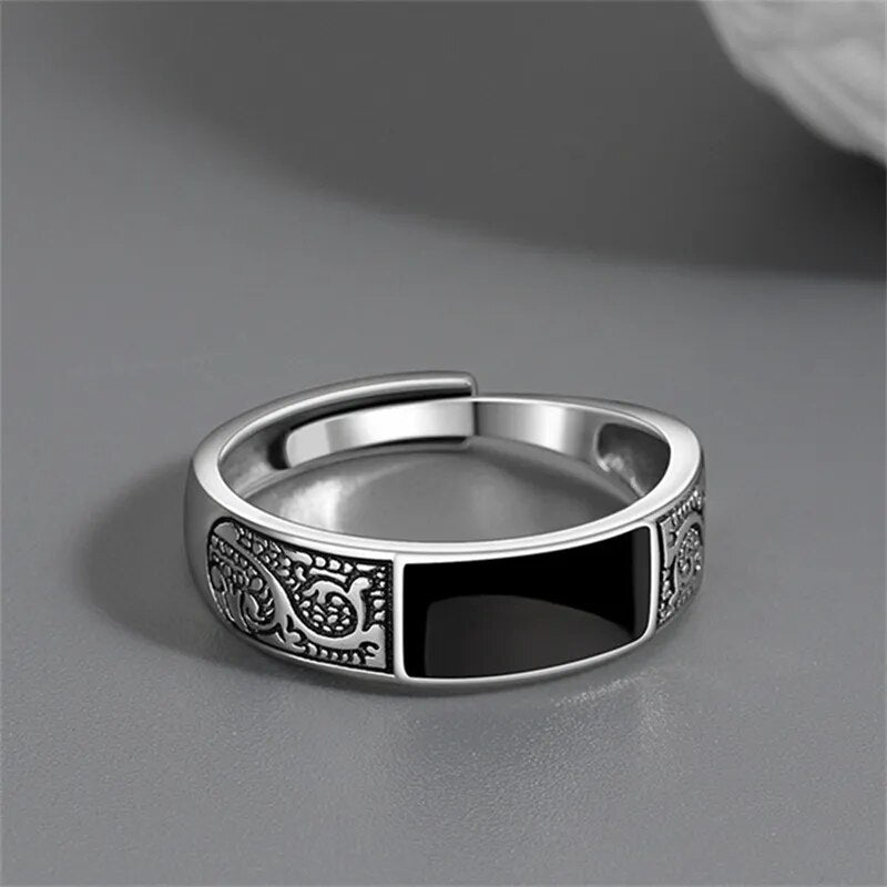 MGS 925 Sterling Silver Black Retro Dragon Pattern Ring For Men - Man Gifts Shop