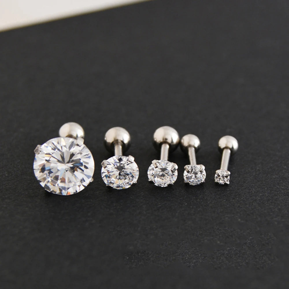 MGS 1 Pair Classic Stainless Steel Stud CZ Zircon Surgical Steel Earrings CZ Zircon Surgical Steel - Man Gifts Shop