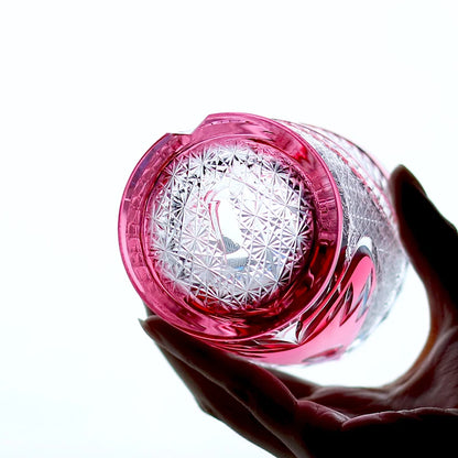 Edo Kiriko Hand-blown and Hand-carved Pink Crystal Owl Glass with Exquisite Gift Box And Precise Packaging