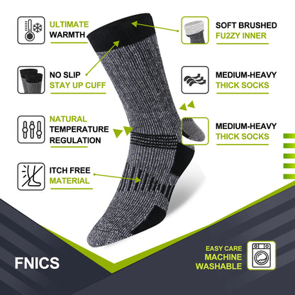 3 Pairs Merino Wool Crew Socks – Thick, Thermal & Winter-Ready