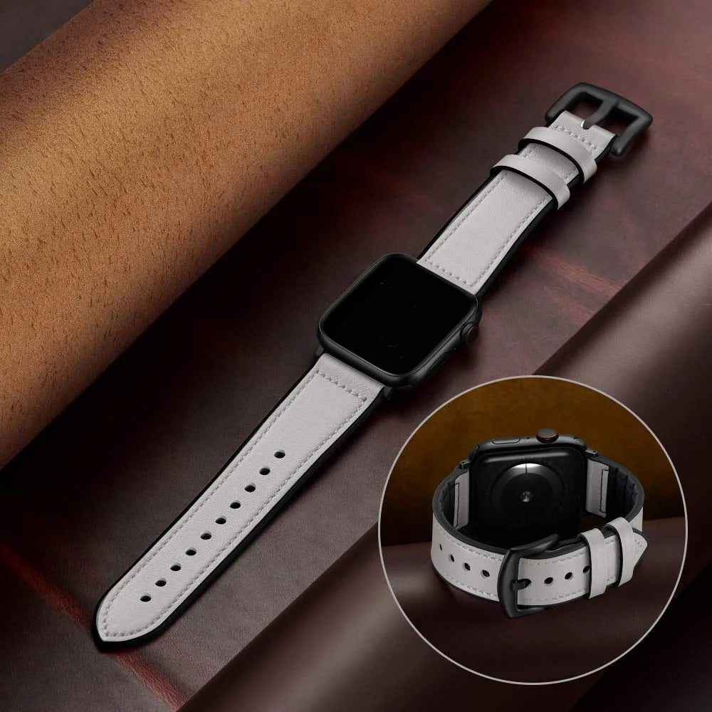 Hybrid Leather & Silicone Strap for Apple Watch – Stylish, Durable & Sweatproof