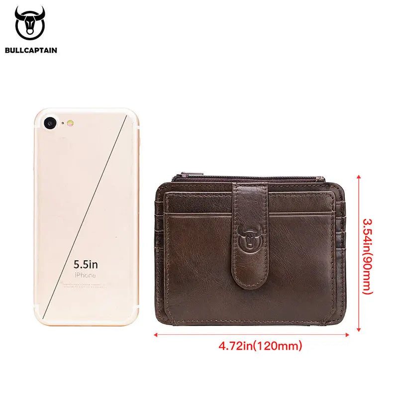 Original Bullcaptain Slim Genuine Leather RFID Card Holder with Zipper for Men