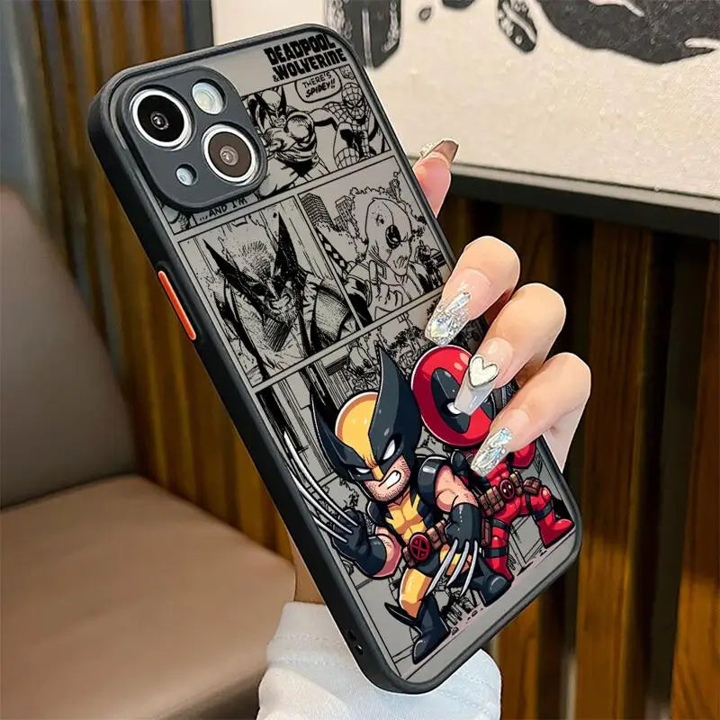 Marvel Deadpool and Wolverine Clear Matte Phone Case – Shockproof Silicone Bumper Case for iPhone 16/15/ Pro Max/ Plus