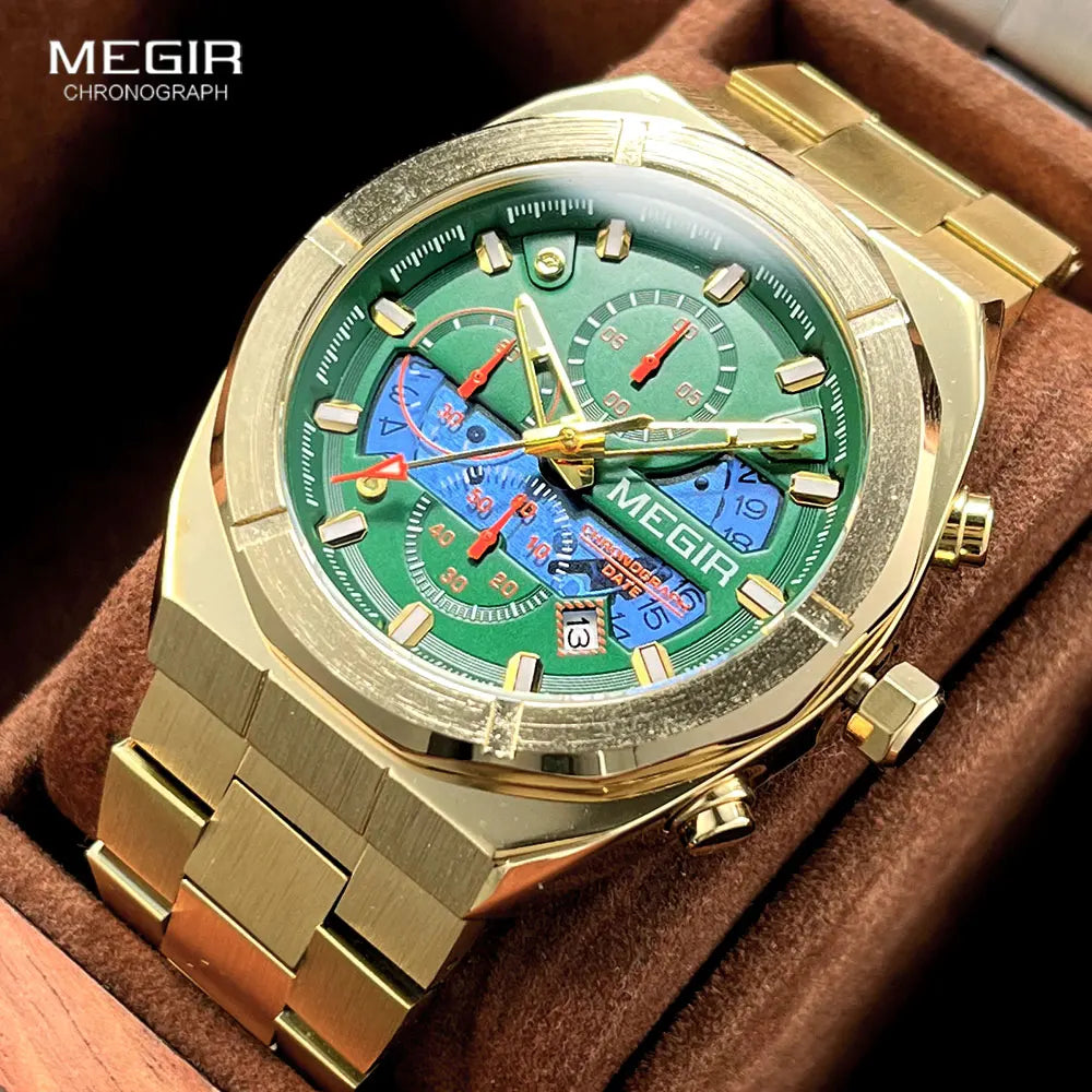 Original MEGIR Silver Quartz Stainless Steel Strap Watch with Chronograph - Man Gifts Shop