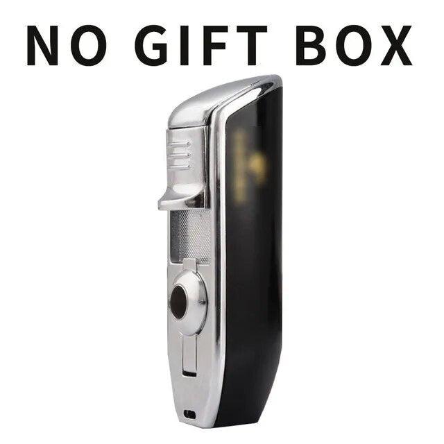 Metal Windproof 3-Jet Blue Flame Cigar Lighter with Built-in Cutter - Man Gifts Shop