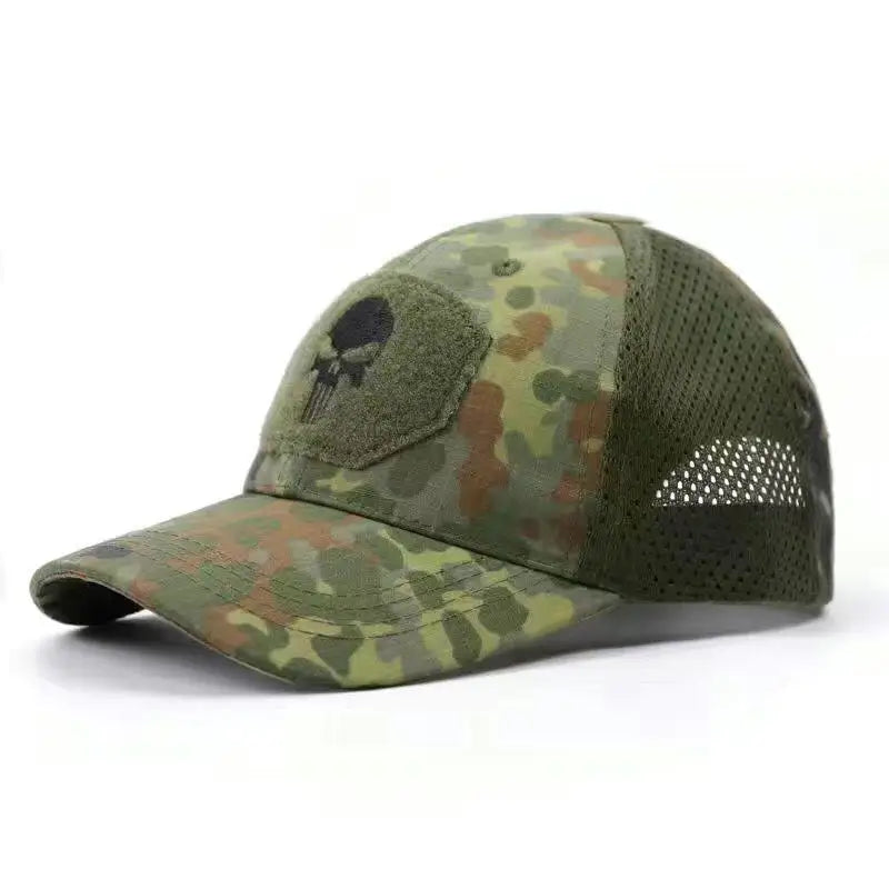 Stay Cool and Camouflaged with our MGS Military Skull Baseball Mesh Cap - Man Gifts Shop