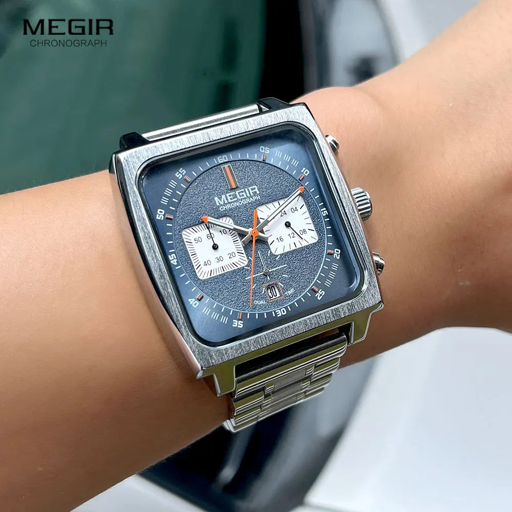 Original MEGIR Unique Square Quartz Watch with Stainless Steel Band - Man Gifts Shop