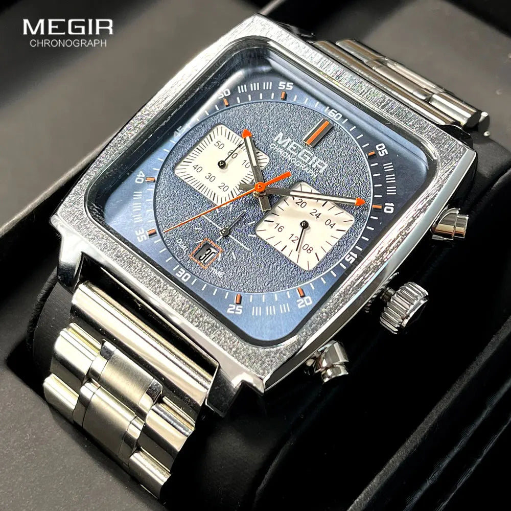 Original MEGIR Unique Square Quartz Watch with Stainless Steel Band - Man Gifts Shop