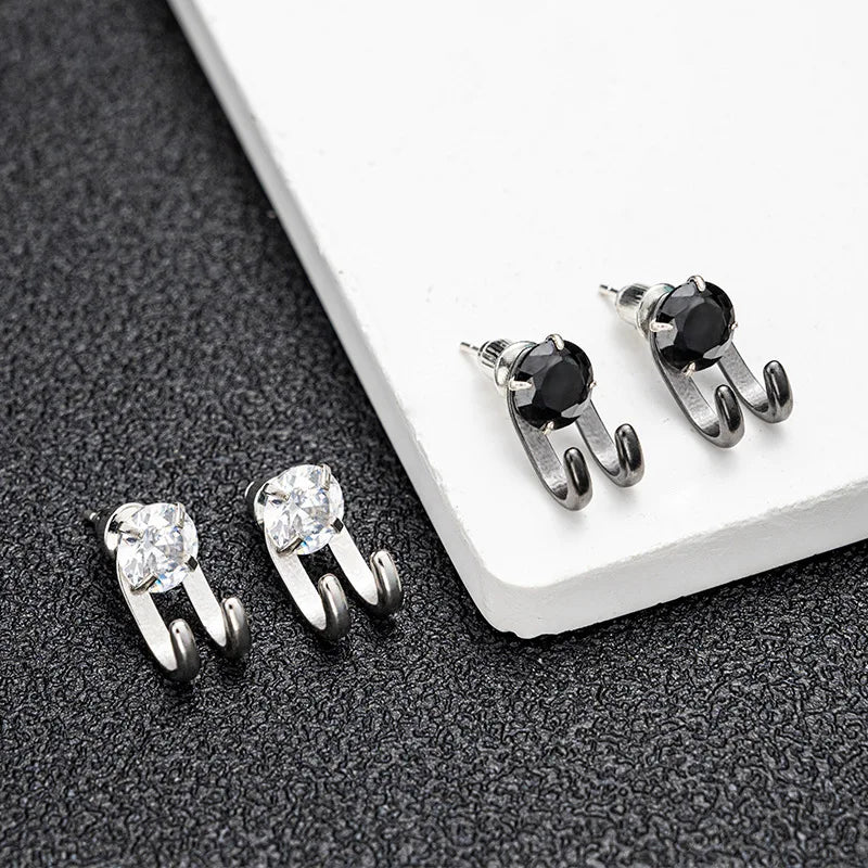 MGS Simple Zircon Stud Hook Shape Earrings - Man Gifts Shop