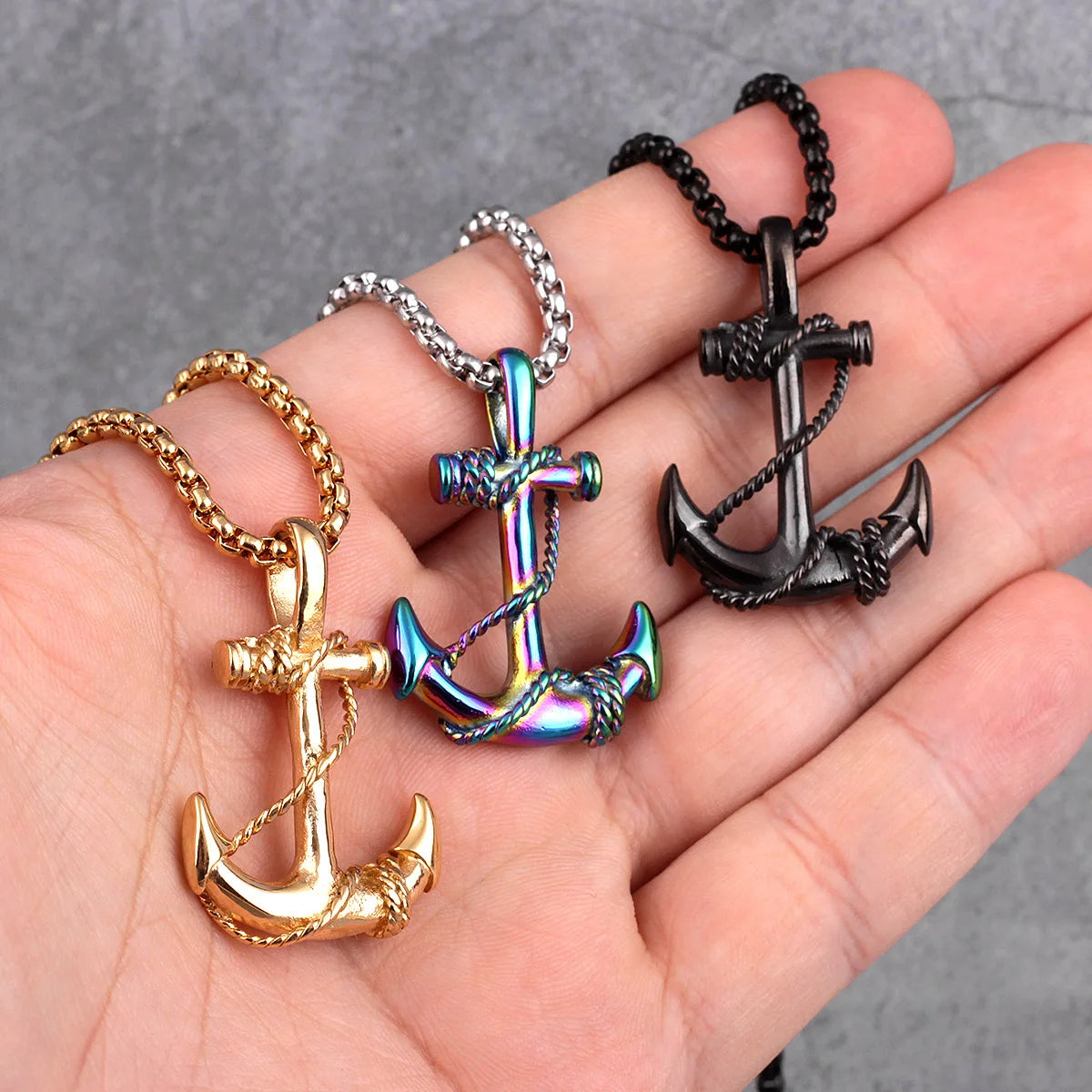 Navigate Your Style: Stainless Steel Sea Anchor Necklace for Men