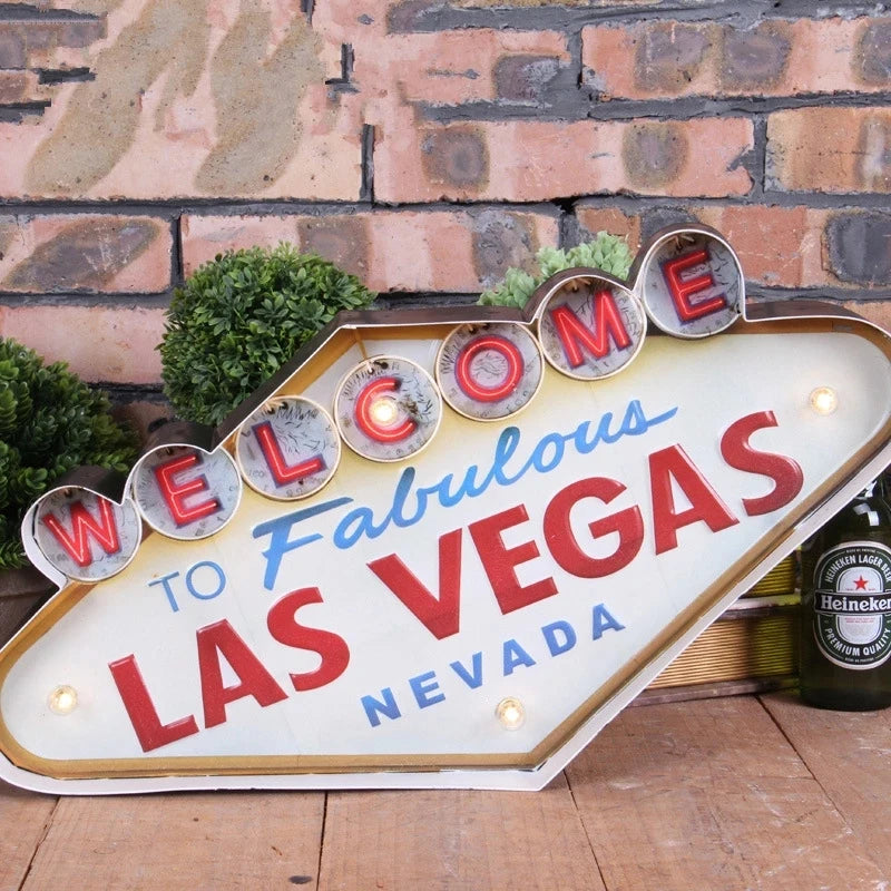 Bring Vegas Home: Vintage Las Vegas Welcome Neon Sign - Illuminated Hanging Metal Decor for Bar, Pub, Cafe, and Home - Man Gifts Shop