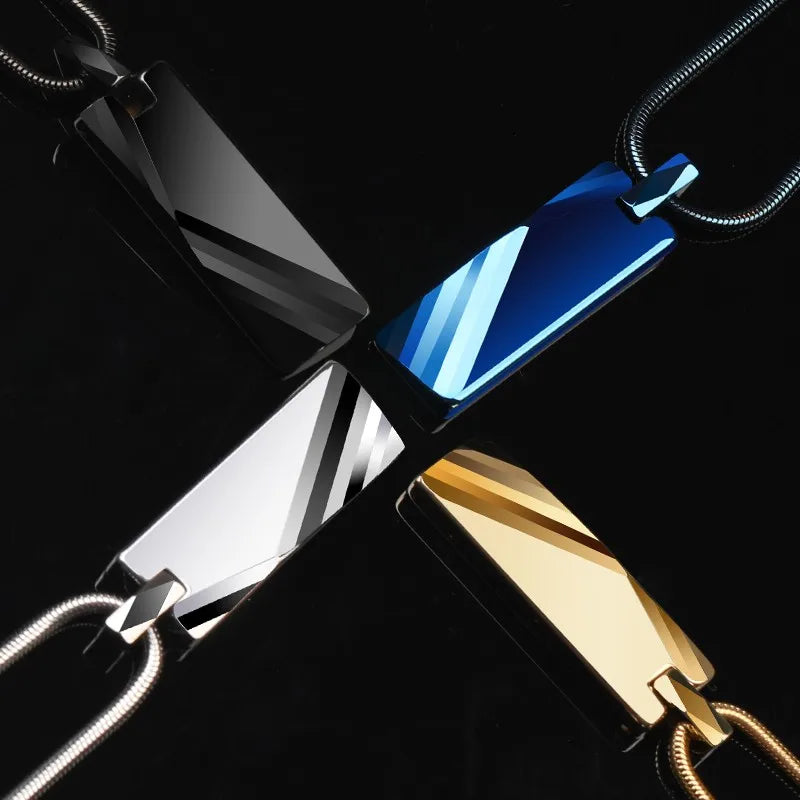 Bold Elegance: Men's Tungsten Pendant with Titanium Steel Chain in Blue and Golden Highlights - Man Gifts Shop