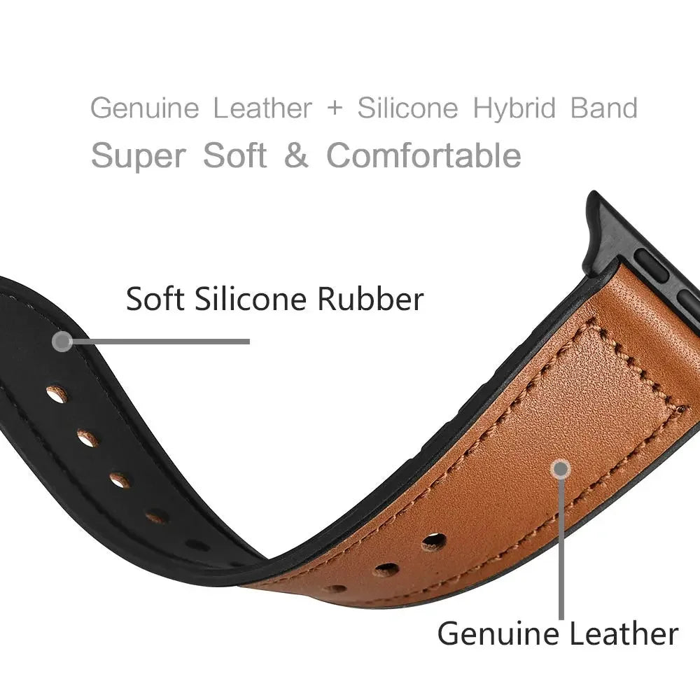 Hybrid Leather & Silicone Strap for Apple Watch – Stylish, Durable & Sweatproof