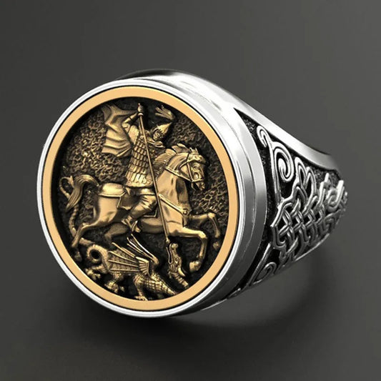 MGS Men's Finger Ring Dual Gold Color Metal Rome Soldier Horse Dragon Rings - Man Gifts Shop