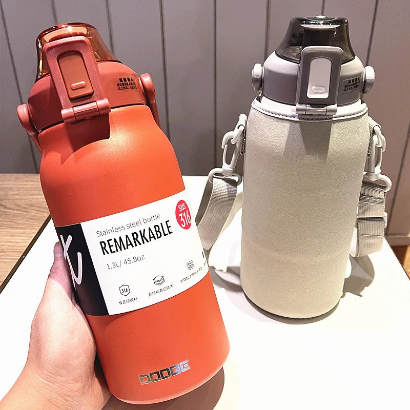 Ultra Capacity 1300ML Stainless Steel Thermal Bottle with Straw - Perfect for Hot & Cold Drinks, Sports, and Outdoors