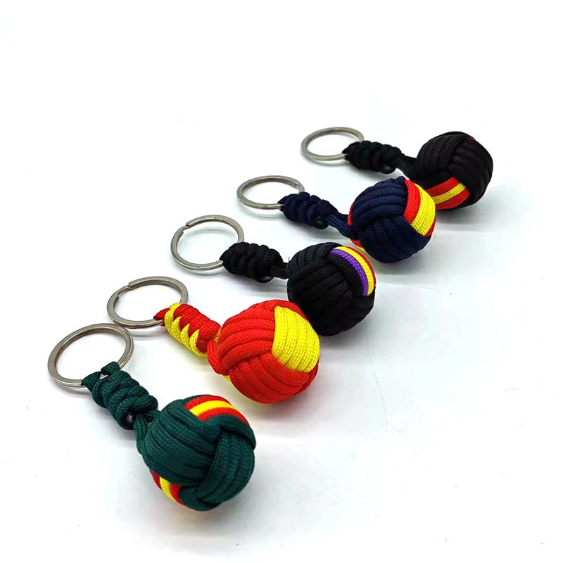 Military Parachute Woven Rope Ball Keychain – Monkey Fist Lanyard Survival Tool & Outdoor Jewelry