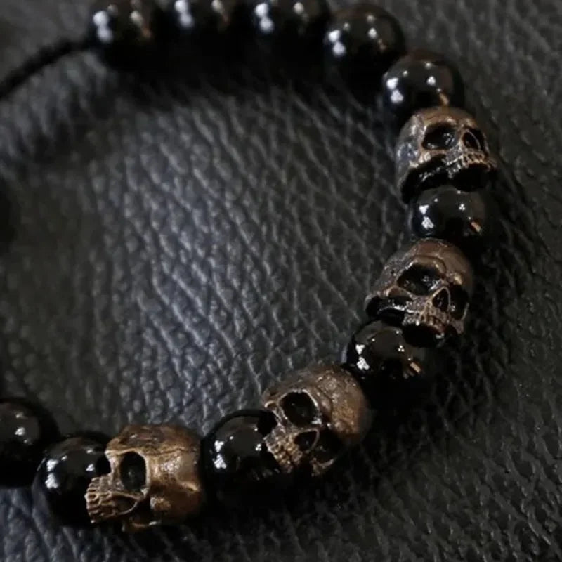 MGS Skull Black Beads Dark Vintage Style Charm Bracelet