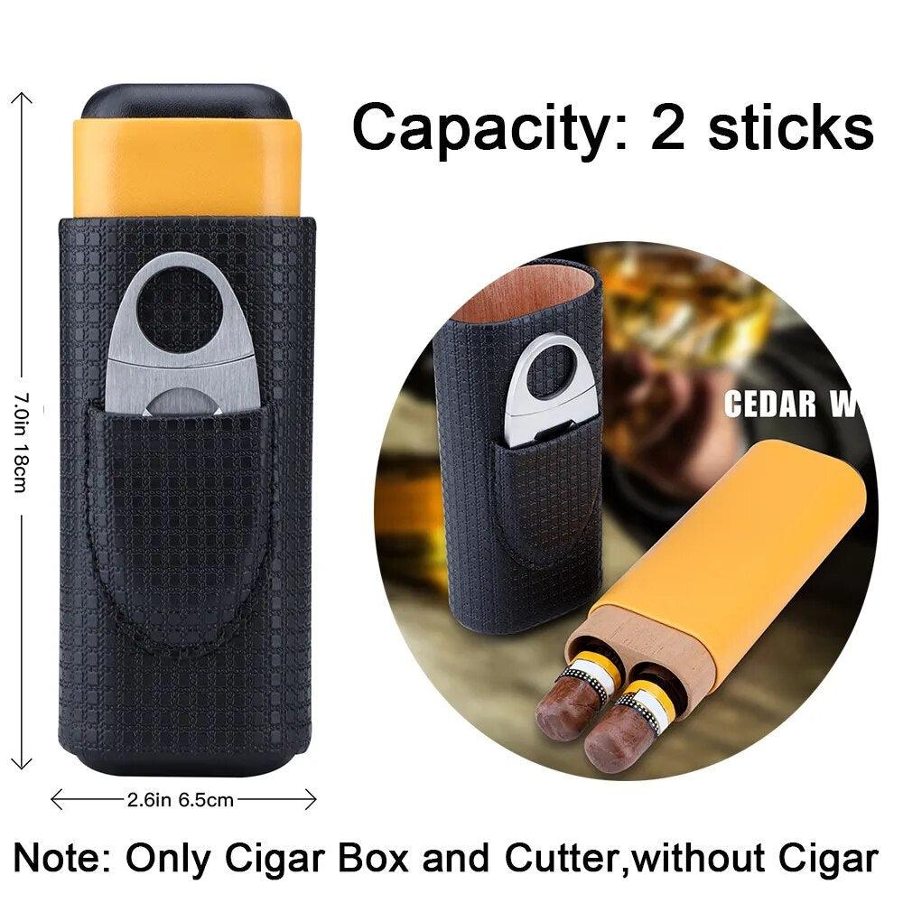 Cowhide Leather Three-Finger Portable Cigar Case with Silver Cigar Cutter - Man Gifts Shop