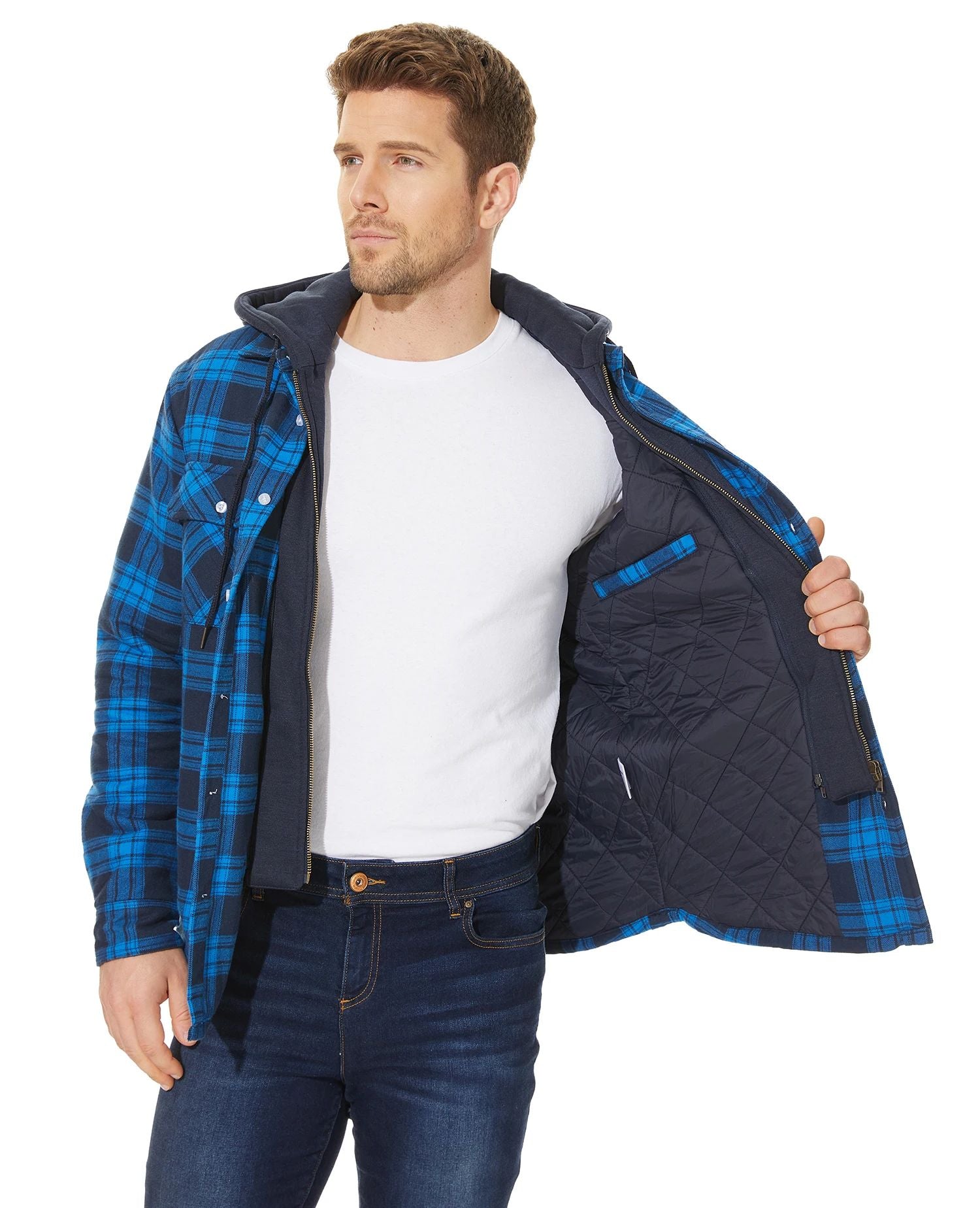 MGS Men's Flannel Shirt Jacket with Removable Hood - Man Gifts Shop