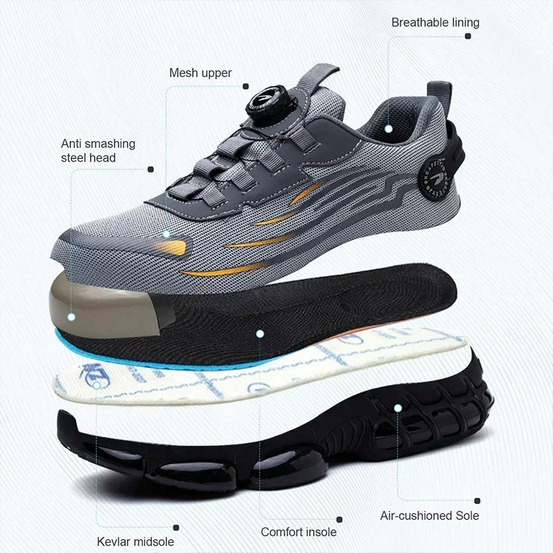 Rotating Button Safety Shoes for Men – Anti-Smash, Anti-Puncture, and Protective Work Boots