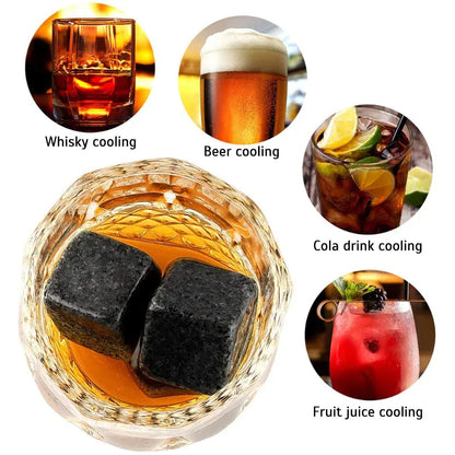 Whiskey Glass Set with 6 Pcs Whiskey Bourbon Chilling Stones in Wooden Box - Man Gifts Shop
