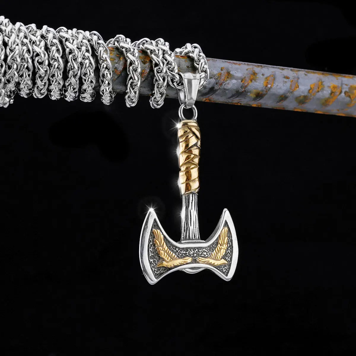 Forge Your Bold Viking Style with Stainless Steel Viking Axe Necklace - Valknut Pendant for Men - Man Gifts Shop