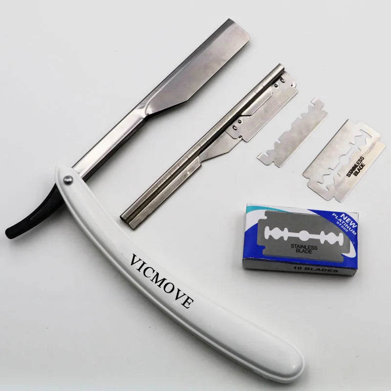 Professional Barber Straight Razor Kit - Folding Shave Knife with 10 Blades