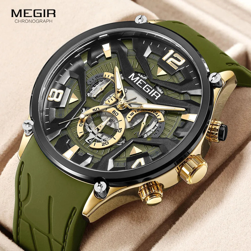 Original MEGIR Luxury Silicone Strap Waterproof Chronograph Quartz Wristwatch - Man Gifts Shop